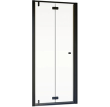 Duschkabine mit Glastür und schwarzem Rahmen