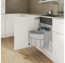 Küchenspüle mit eingebautem Abfalleimer und Reinigungsmittelhalterung