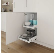 Küchenschrank mit ausziehbaren Regalböden zur Aufbewahrung von Geschirr und Küchengeräten