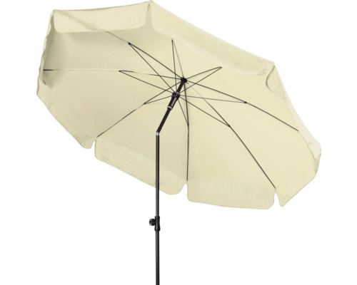 Offener Gartenschirm mit schwarzem Gestell