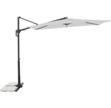 Freiarmschirm mit rechteckigem Schirmdach und Standfuß