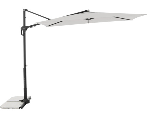 Freiarmschirm mit rechteckigem Schirmdach und Standfuß