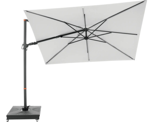 Rechteckiger Ampelschirm mit Standfuß für den Außenbereich