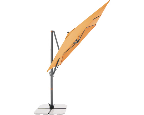 Freiarm-Sonnenschirm mit grauem Gestell und rechteckigem Schirm