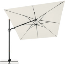 Quadratischer Ampelschirm für den Außenbereich mit stabilem Standfuß.