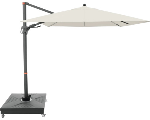 Freiarmschirm mit rechteckigem Schirm und Sockel