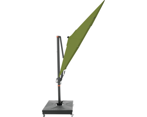 Freiarmschirm mit rechteckigem Schirmdach und Fuß
