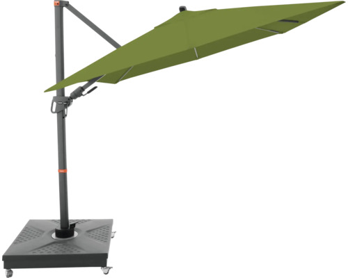 Freiarmschirm mit grauem Ständer und rechteckigem Schirm