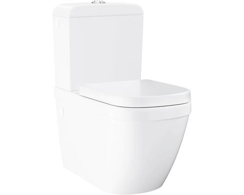 Standtiefspülklosett-Set Grohe Euro Keramik spülrandlos Abgang waagrecht mit WC-Sitz Wand-Tiefspül-WC mit Spülkasten