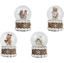 Vier Schneekugeln mit Lebkuchendekor