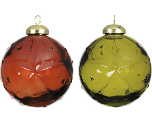 Christbaumkugel aus Glas Ø 8x10 cm sortiert Zwei Christbaumkugeln mit Sternmuster