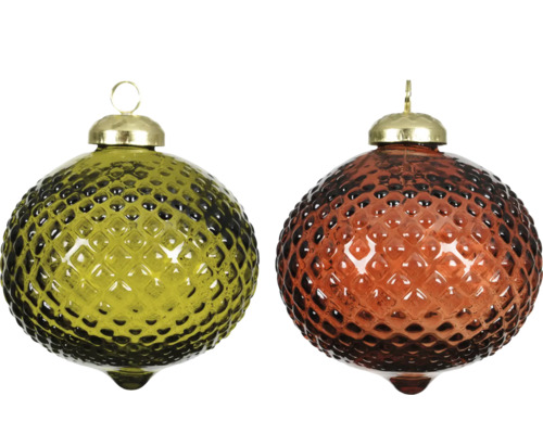 Christbaumkugel aus Glas Ø 8 cm sortiert Zwei Weihnachtskugeln aus Glas mit geometrischem Muster