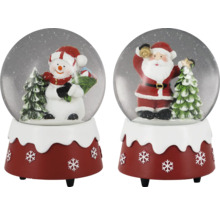 Zwei Schneekugeln mit Weihnachtsmann und Schneemann Figuren
