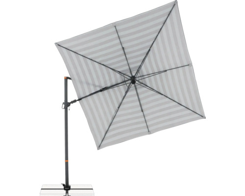 Quadratischer Sonnenschirm mit Streifenmuster und Seitenmast