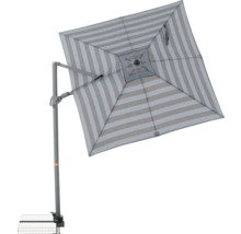 Quadratischer Ampelschirm mit Streifenmuster und Kurbelmechanismus