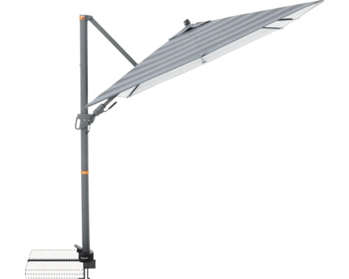 Freiarm-Sonnenschirm mit Streifenmuster und Befestigungsfuß