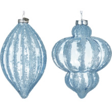 Zwei glitzernde Weihnachtskugeln aus Glas mit Aufhängung