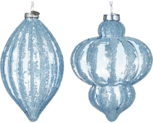 Christbaumhänger Ornament aus Glas Ø 9,2x13 cm Zwei glitzernde Weihnachtskugeln aus Glas mit Aufhängung