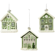 Drei Haus Christbaumkugeln als Dekoration