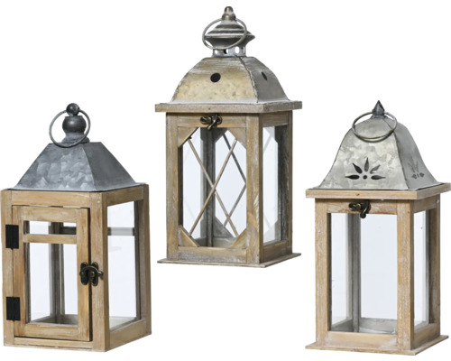 Weihnachtsdeko Latern aus Kieferholz 14x14x31 cm braun Drei Windlichter aus Holz und Glas