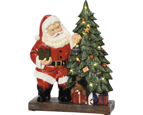 Weihnachtsdeko LED-Weihnachtsmann 23x8,5x29 cm weiß Weihnachtsmann mit Weihnachtsbaum und Hund auf Geschenken