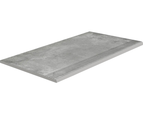 Feinsteinzeug Stufenfliese Lucente 30x60 cm grau matt Fliese mit Stufenkante aus Feinsteinzeug