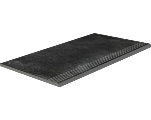 Feinsteinzeug Stufenfliese Lucente 30x60 cm anthrazit matt Einzelne Trittstufe aus Stein mit Rillen.