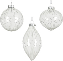 Drei transparente Christbaumkugeln mit Dekor