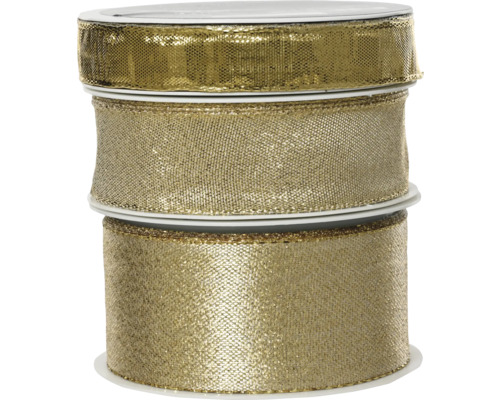 Geschenksband Polyester 4 m gold Drei Rollen Dekoband aus Stoff