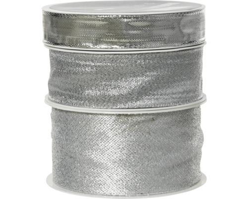 Geschenksband Weihnachten Polyester 400x1,5 cm silber Drei Rollen silbernes Dekoband