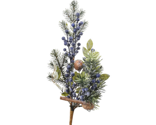 Weihnachtsdeko Tannenzweig Beeren gefroren 13x7x50 cm Dekozweig mit Tannenzweigen und Beeren