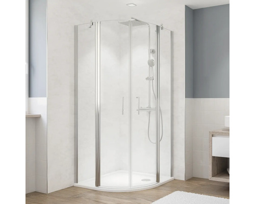 Runddusche mit Drehtür und Festteil Breuer Fara 5 900x900x1900 mm Radius 550 Profil chrom Klarglas Reversibel Eckdusche mit Duschwanne in Badezimmer