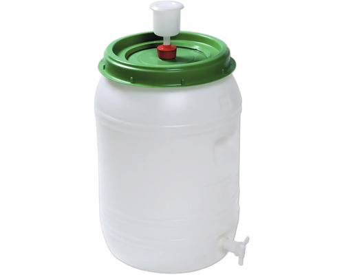 Gärfass aus Kunststoff mit Ablasshahn und Gärspund