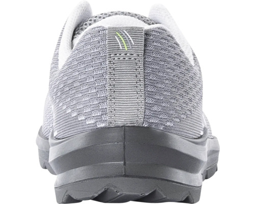 Ansicht der Rückseite eines grauen Sportschuhs