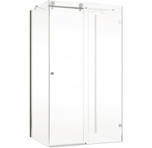 Eckdusche mit Schiebetür aus Glas