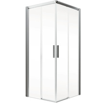 Eckdusche mit transparentem Glas und silberfarbenem Rahmen
