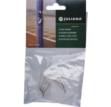 Juliana Logo. Zehn kleine Stahlklammern in Verpackung.