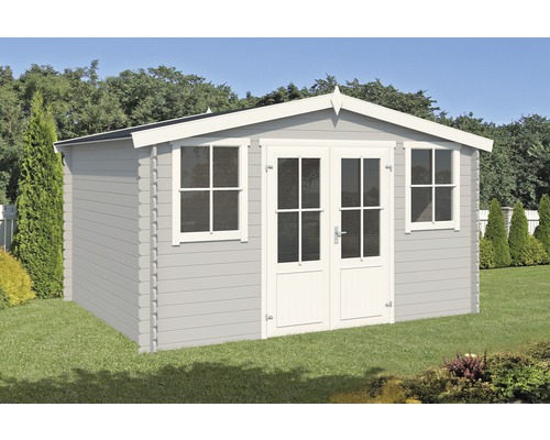 Gartenhaus mit Doppeltür und zwei Fenstern im Garten