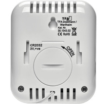 Rückseite eines TFA Dostmann Thermometers mit Batteriefach und Belüftungsöffnungen