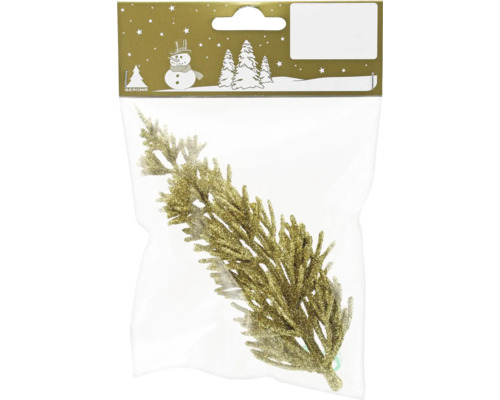 Weihnachtsdekoration Dekozweig Kunststoff L 14 cm gold Dekozweig aus Kunststoff in Verpackung