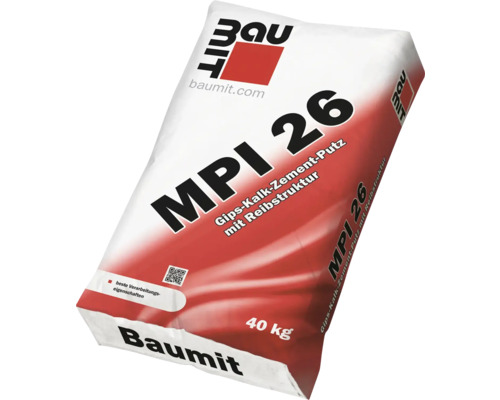 Baumit MPI 26 40 kg Sack Baumit MPI 26 Gips-Kalk-Zement-Putz mit Reibstruktur, 40 kg