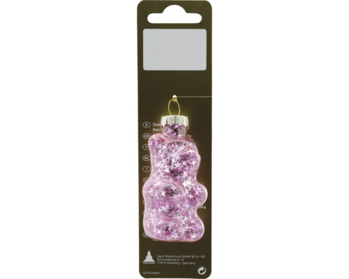 Weihnachtsbaumanhänger Bärchen Glas 4 x 8 cm rosa Teddybär Christbaumkugel mit Sternen