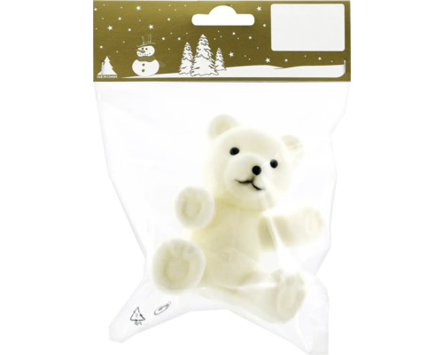 Weihnachtsdeko Bär aus Kunststoff Samt weiß Dekobär aus Plüsch in Verpackung