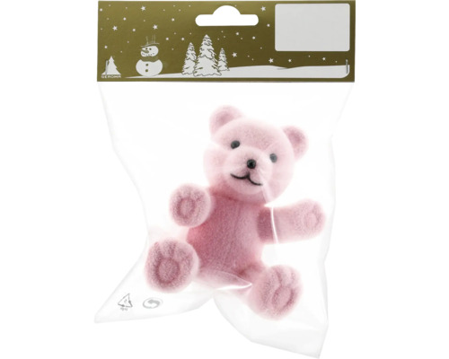 Weihnachtsdekoration Bär Kunststoff/Samt 7 x 9 cm rosa Rosa Teddybär als Dekorationsartikel in einer Plastikverpackung