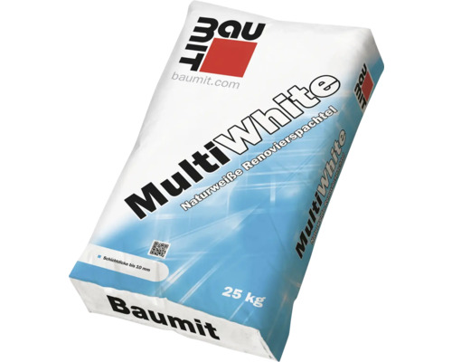Sack mit naturweißem Renovierspachtel, 25 Kilogramm, von Baumit