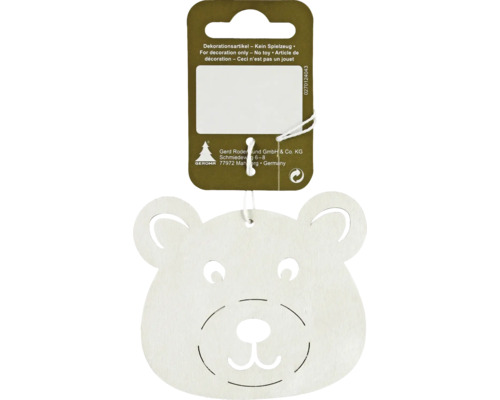 Weihnachtsbaumanhänger Bär Holz 7 x 8 cm weiß Dekorationsobjekt Bär zum Aufhängen