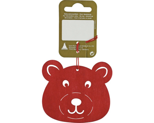 Weihnachtsbaumanhänger Bär Holz 7 x 8 cm rot Dekoration Bär zum Aufhängen
