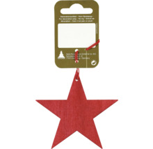 Roter Holzstern als Dekorationsartikel auf Produktkarte