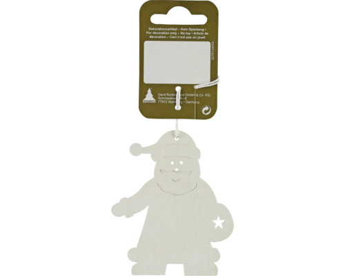 Weihnachtsbaumanhänger Niko Holz 8 x 7 cm weiß Weihnachtsanhänger aus Holz in Form eines Weihnachtsmannes zum Aufhängen