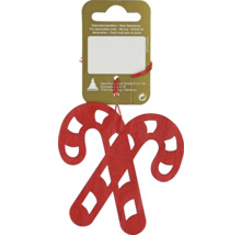 Zwei gekreuzte Zuckerstangen aus Holz als Weihnachtsbaumschmuck